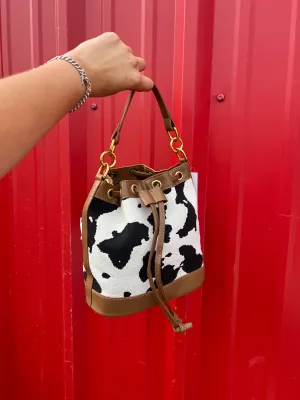 Rodeo Cow Print Crossbody Bucket Bag