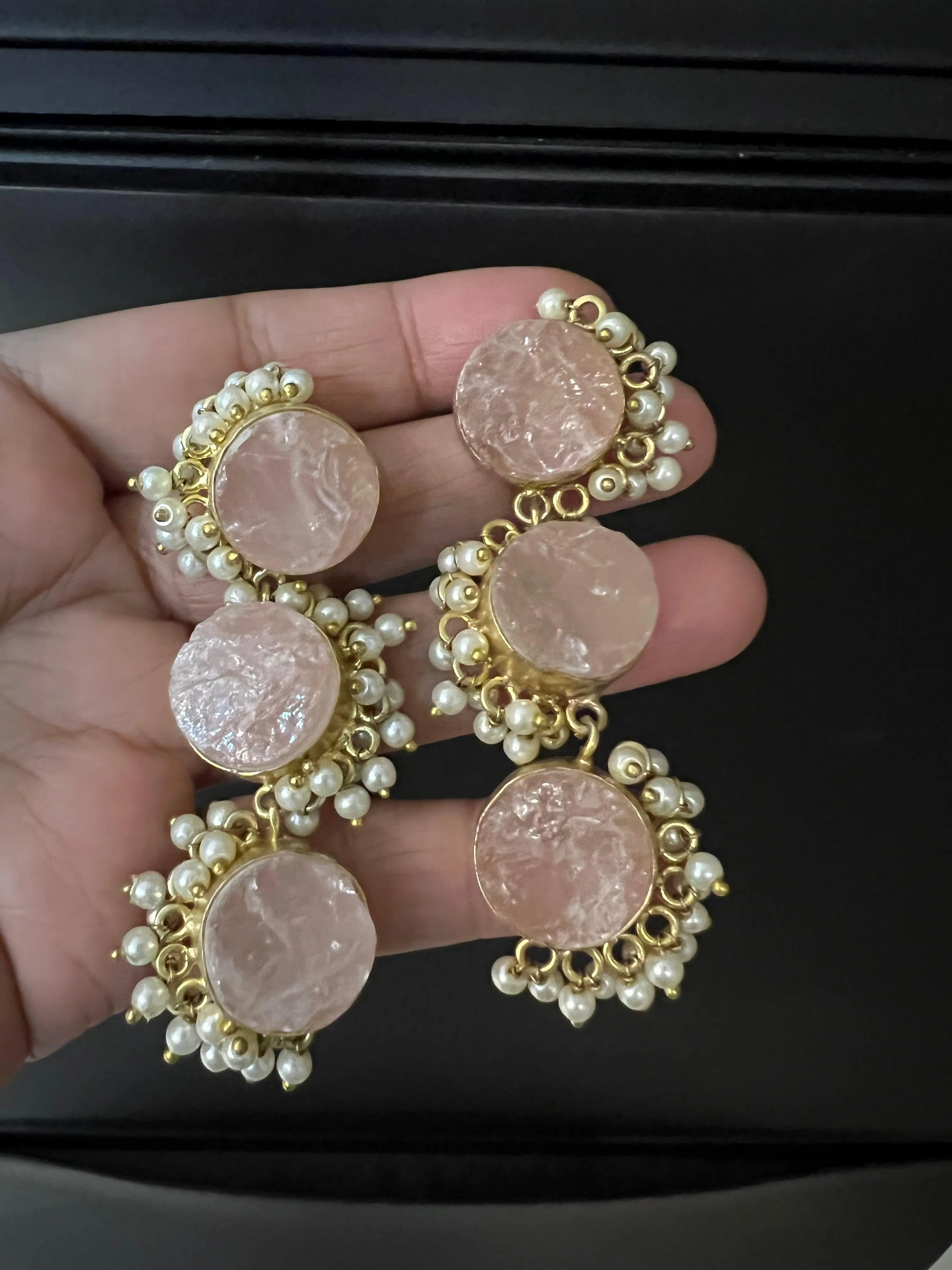 Rose Quartz Three Tier Earrings