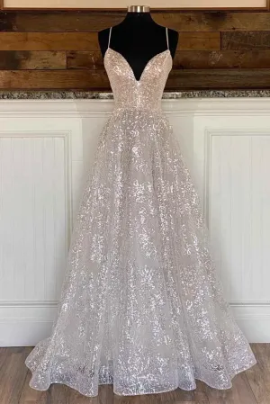 Roycebridal Light Champagne Sequin Lace A-Line Prom Dress