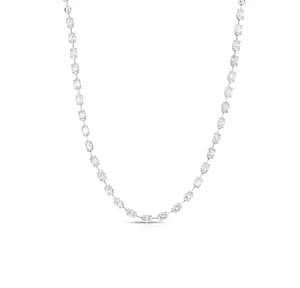 Sabel Collection White Gold Beaded and Oval Diamond Station Necklace