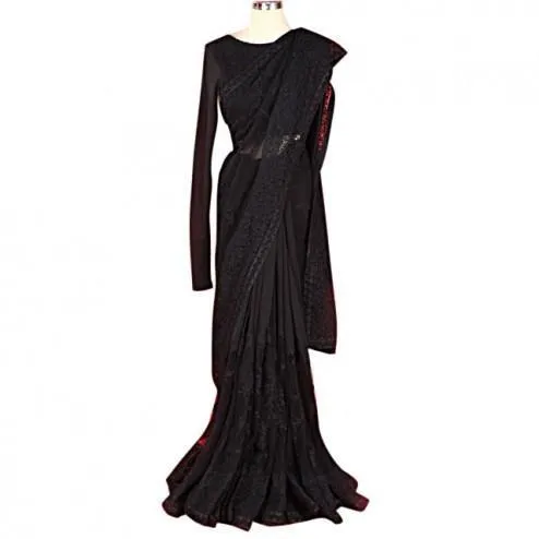 SABYASACHI Black Embroidered Net Saree