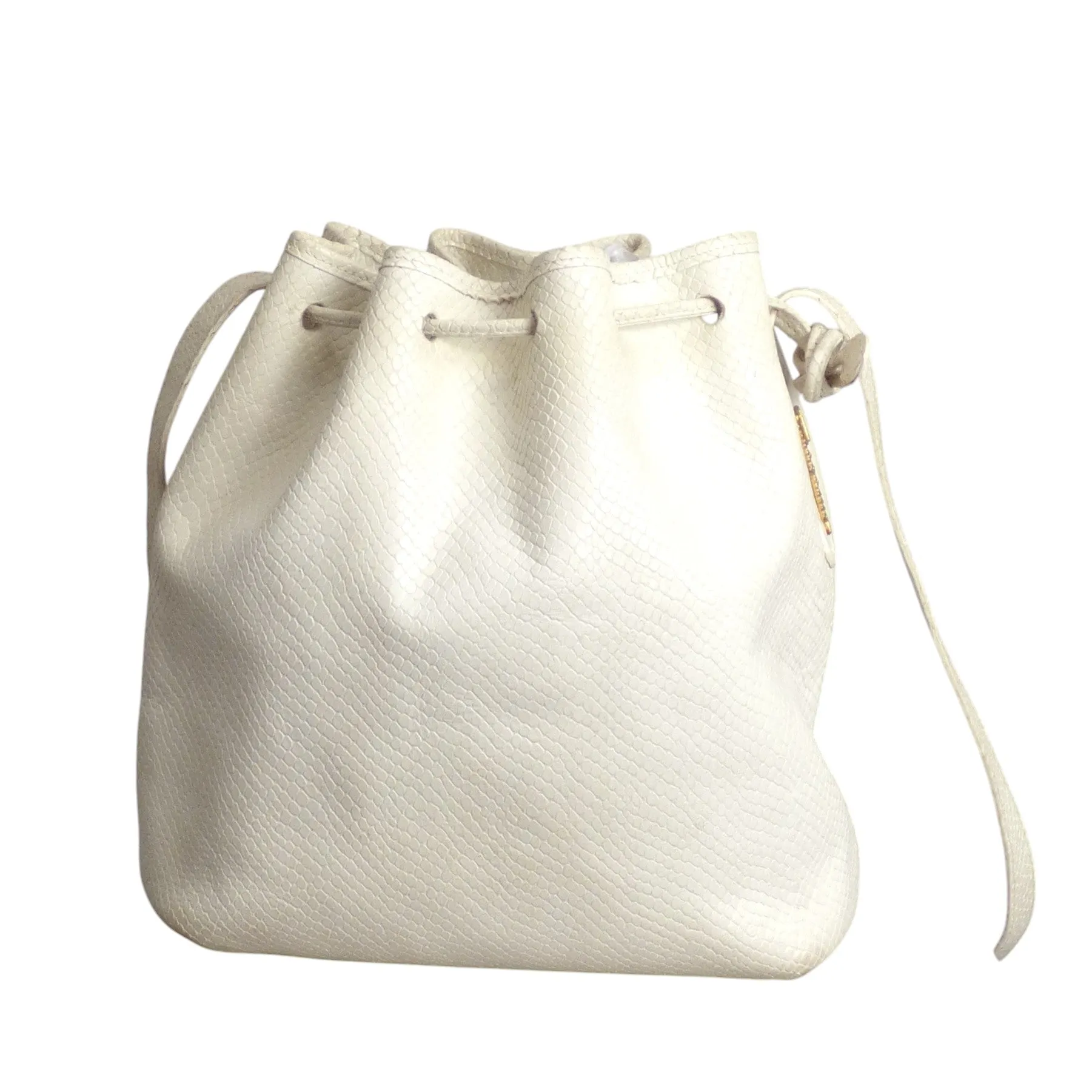 SALVATORE FERRAGAMO- 1980s White Leather Bucket Bag