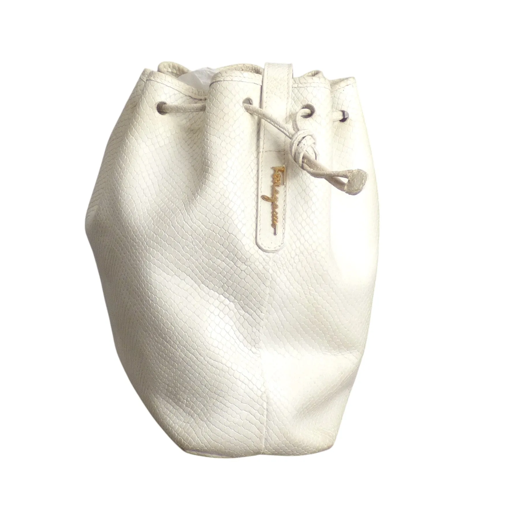 SALVATORE FERRAGAMO- 1980s White Leather Bucket Bag