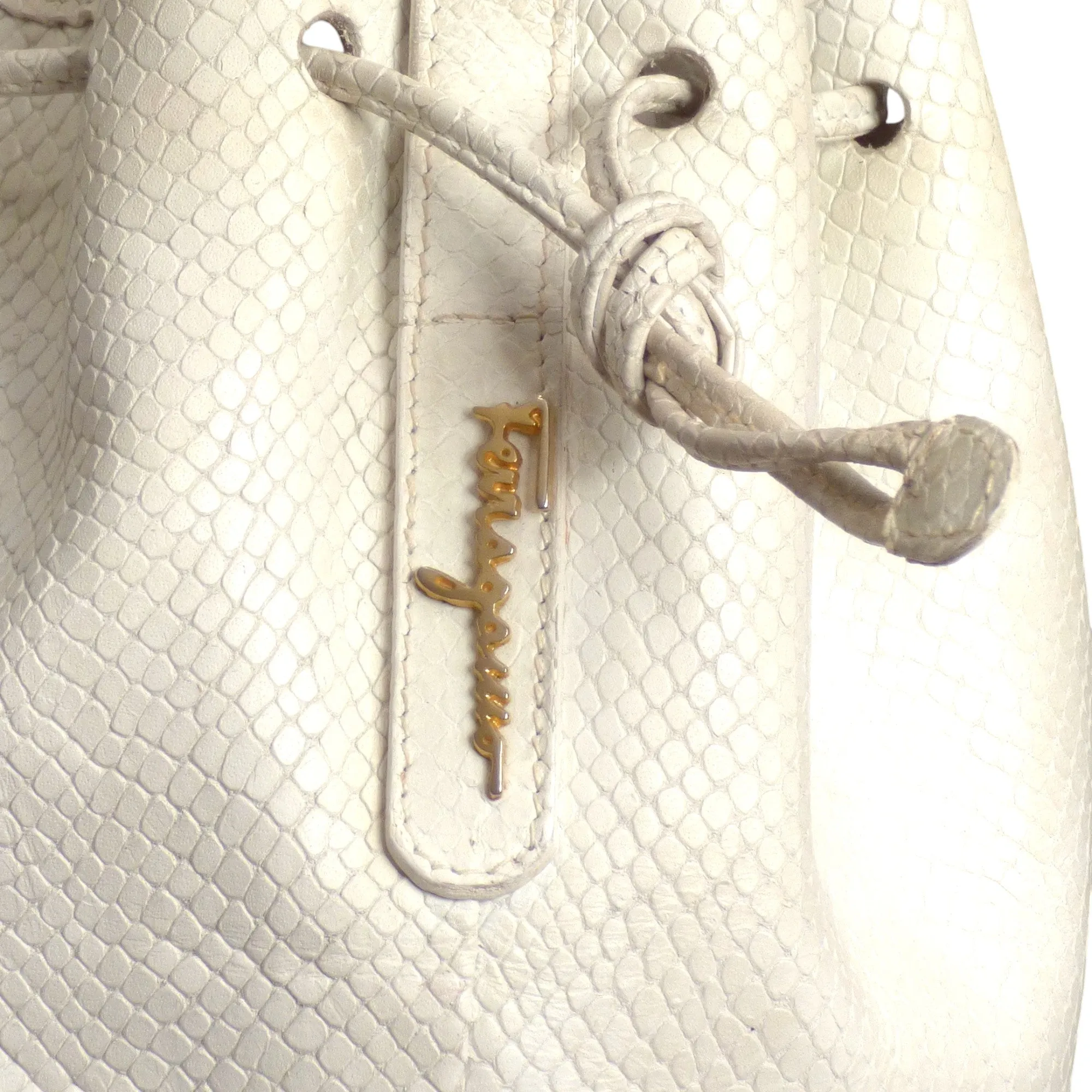 SALVATORE FERRAGAMO- 1980s White Leather Bucket Bag