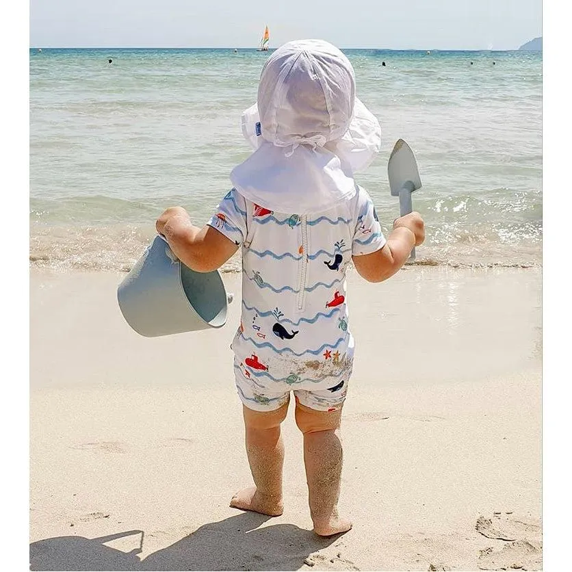 Scrunch Beach Bundle with Bucket, Spade, Rake & Moulds - Blue Fish