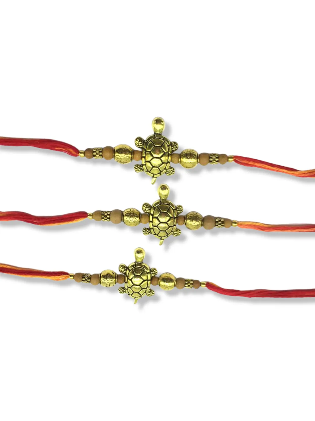 (Set of 3) Tortoise Rakhi for Men Gold Plated Multicolor Thread Rakhi