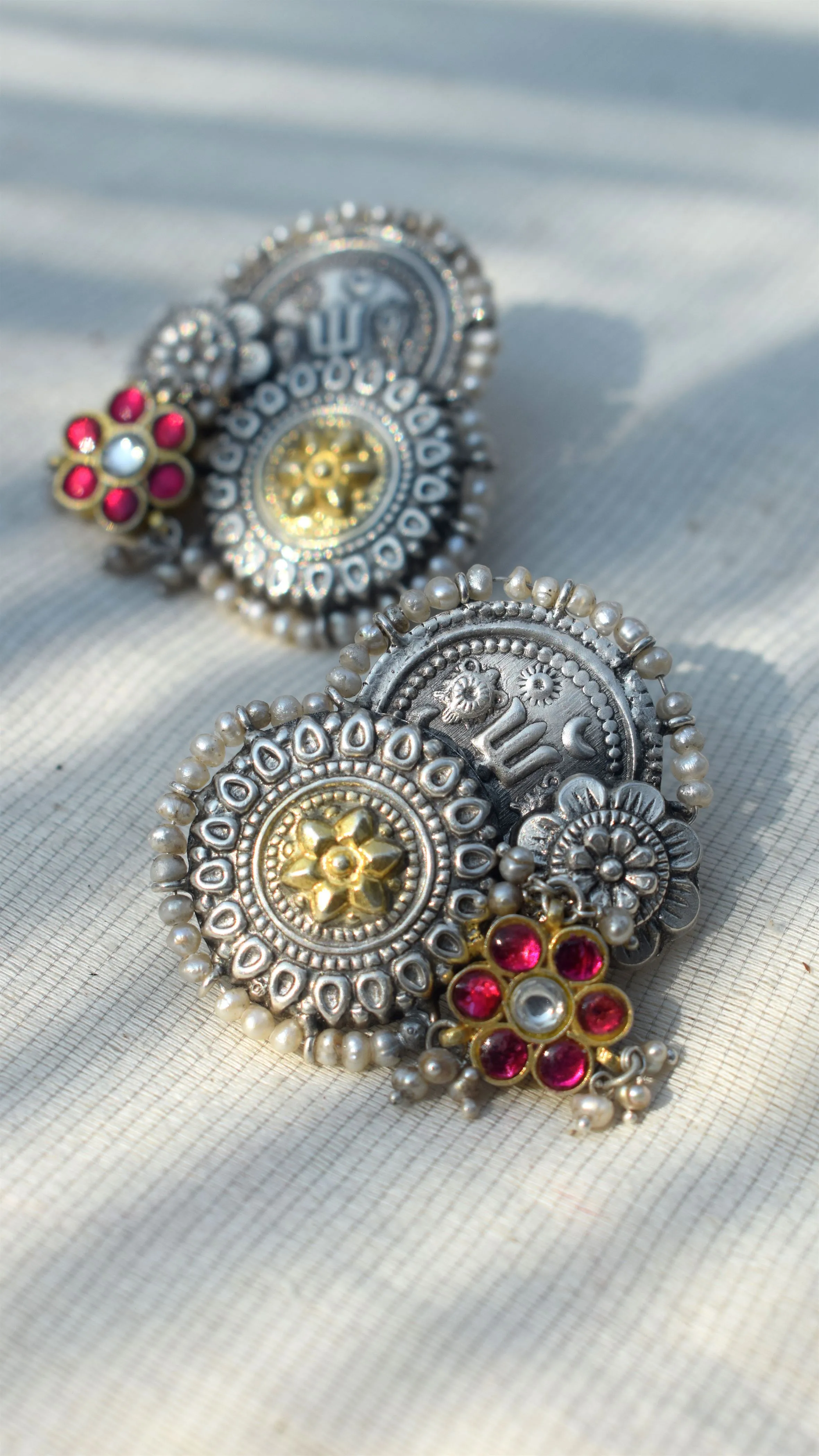Sheetal Zaveri   I   Fleur Studs Hancrafted Earrings, Natural pearls used.  SZ-E40