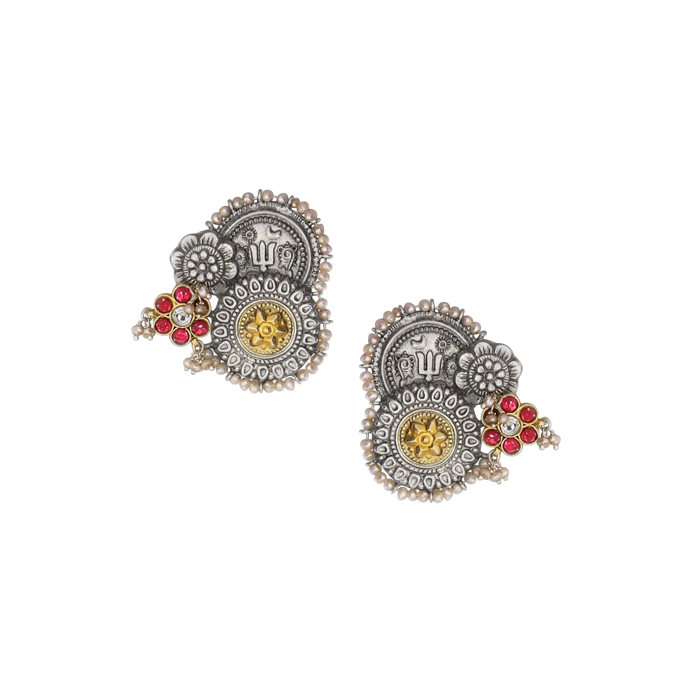 Sheetal Zaveri   I   Fleur Studs Hancrafted Earrings, Natural pearls used.  SZ-E40