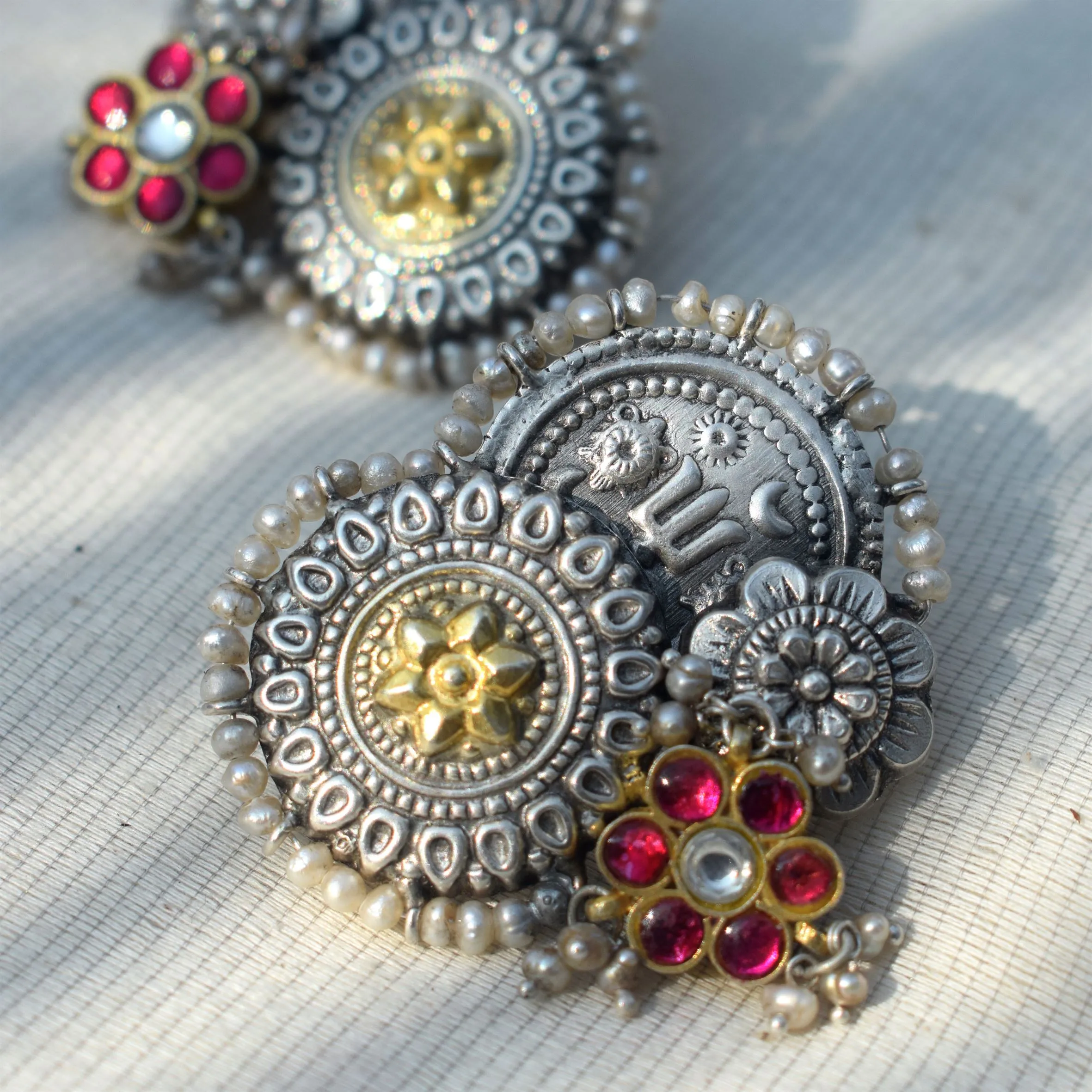 Sheetal Zaveri   I   Fleur Studs Hancrafted Earrings, Natural pearls used.  SZ-E40