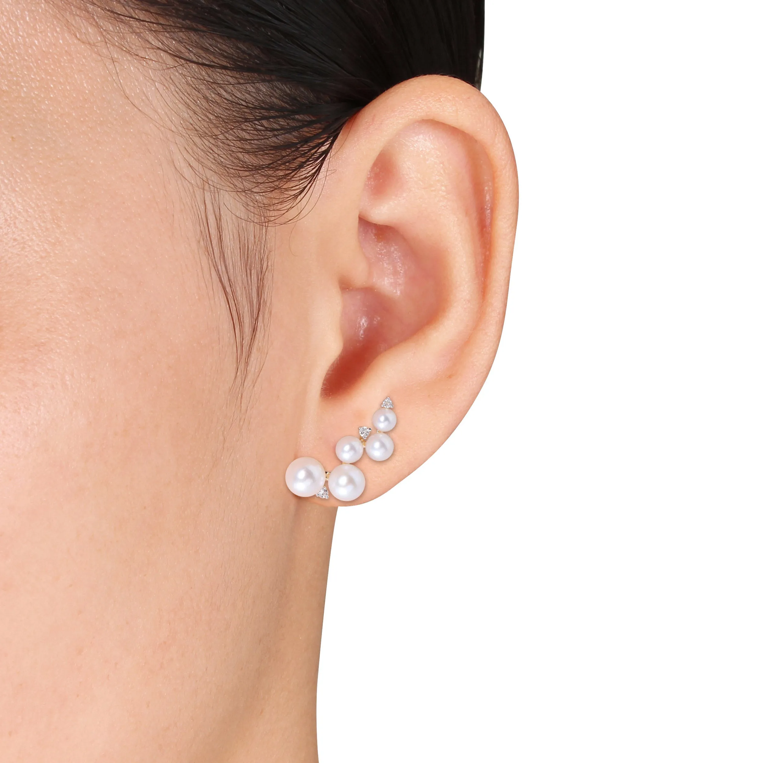 Silver Pearl and Diamond Ear Climber