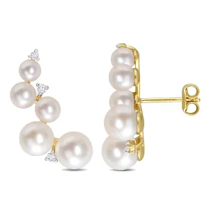 Silver Pearl and Diamond Ear Climber