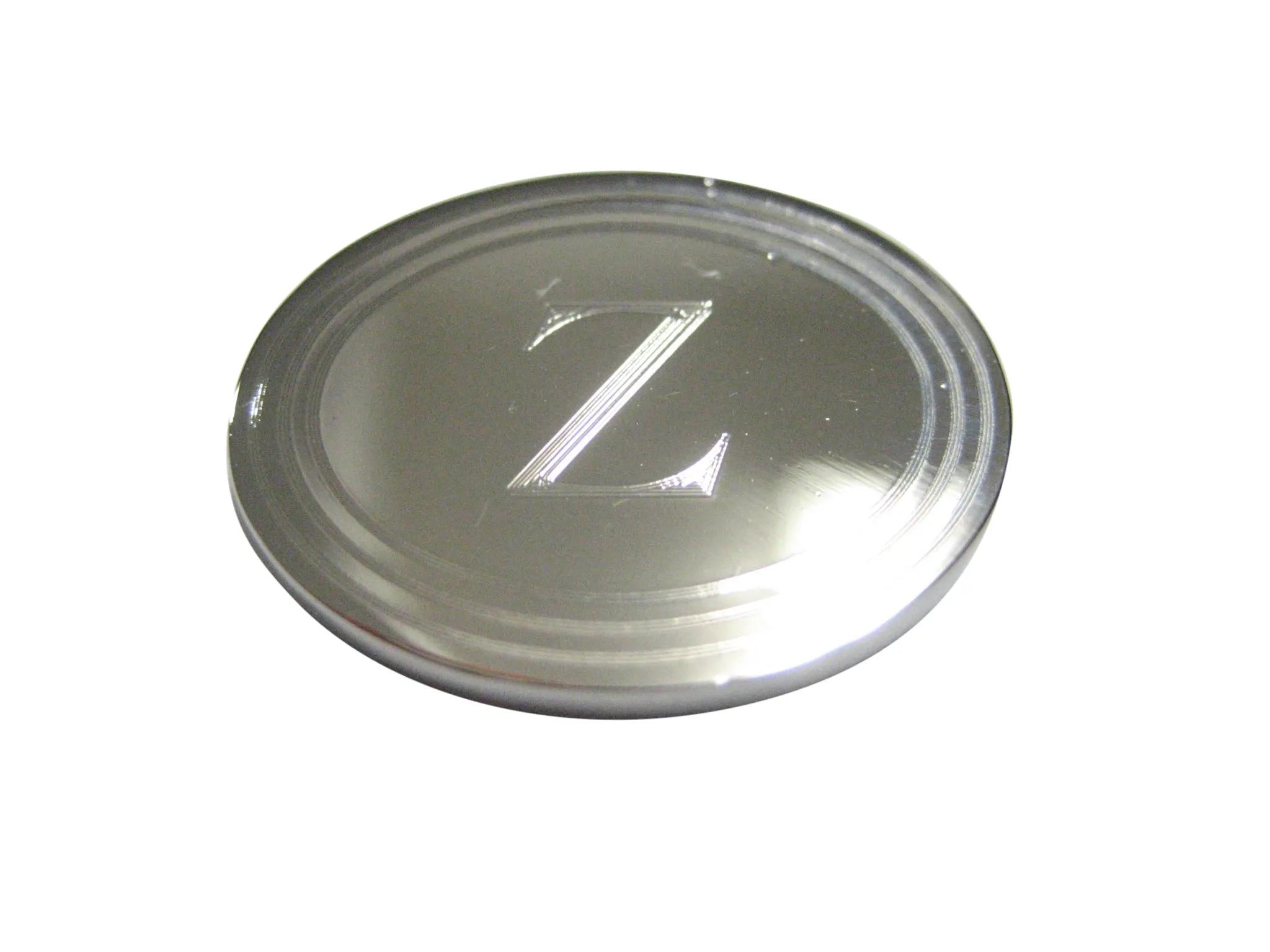Silver Toned Etched Oval Letter Z Monogram Manget