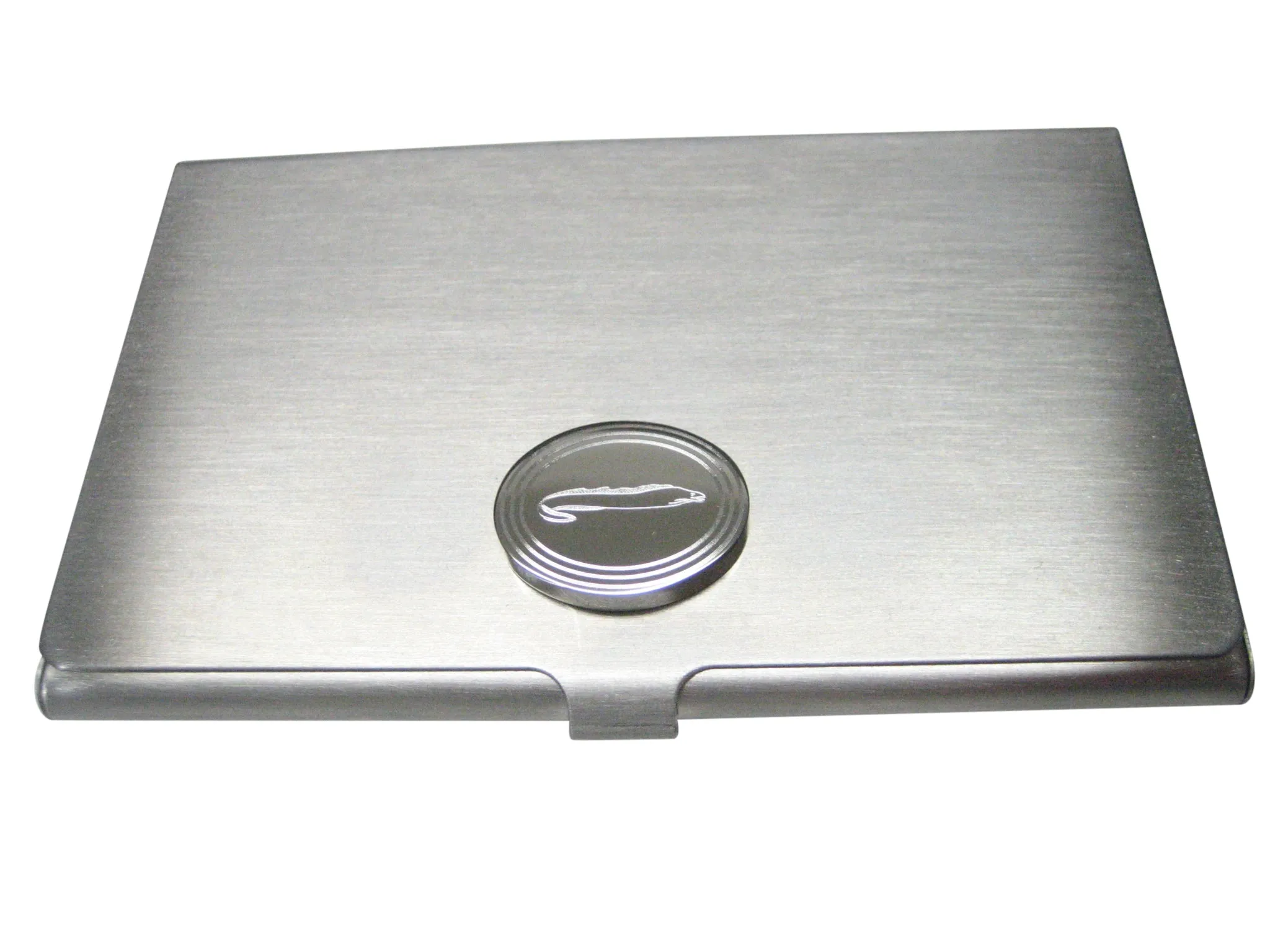 Silver Toned Oval Etched Moray Eel Fish Business Card Holder