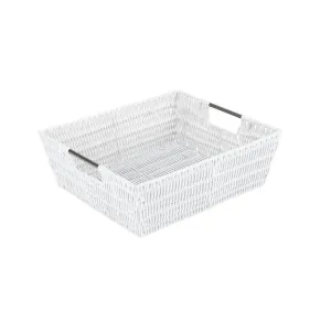 Simplify Large Shelf Storage Rattan Tote Basket in White