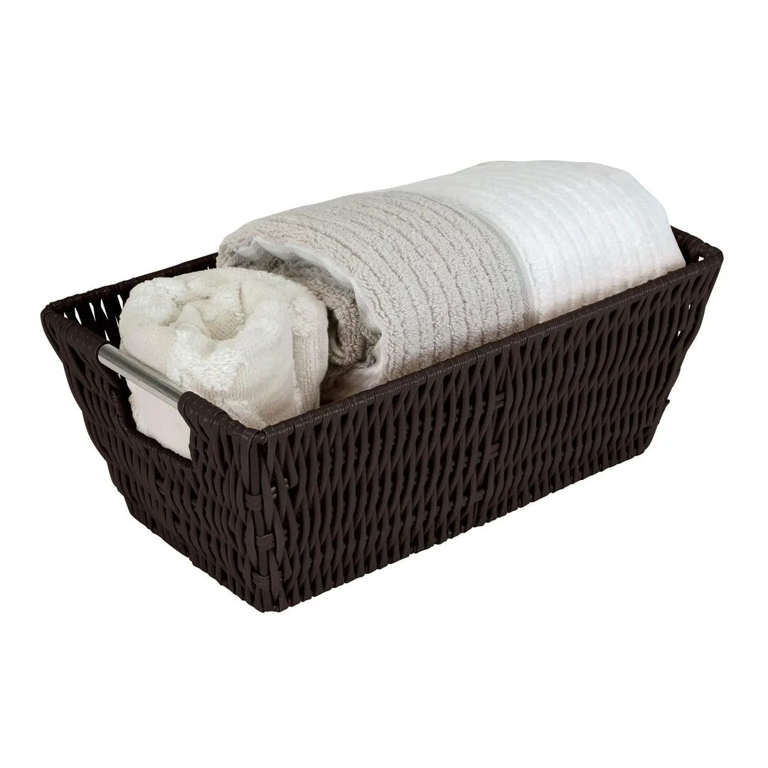 Simplify Small Shelf Rattan Tote Storage Basket in Chocolate
