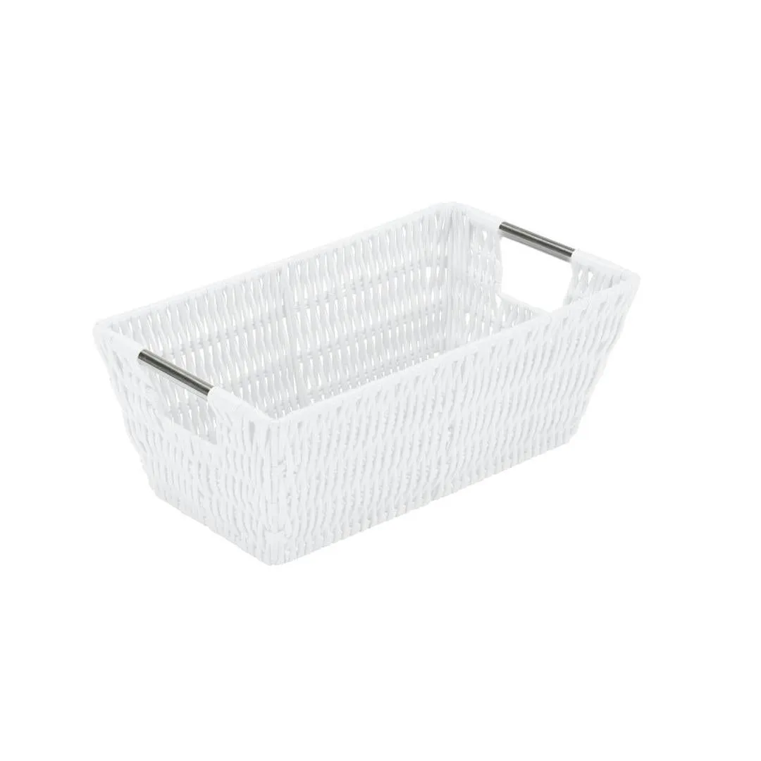 Simplify Small Shelf Rattan Tote Storage Basket in White