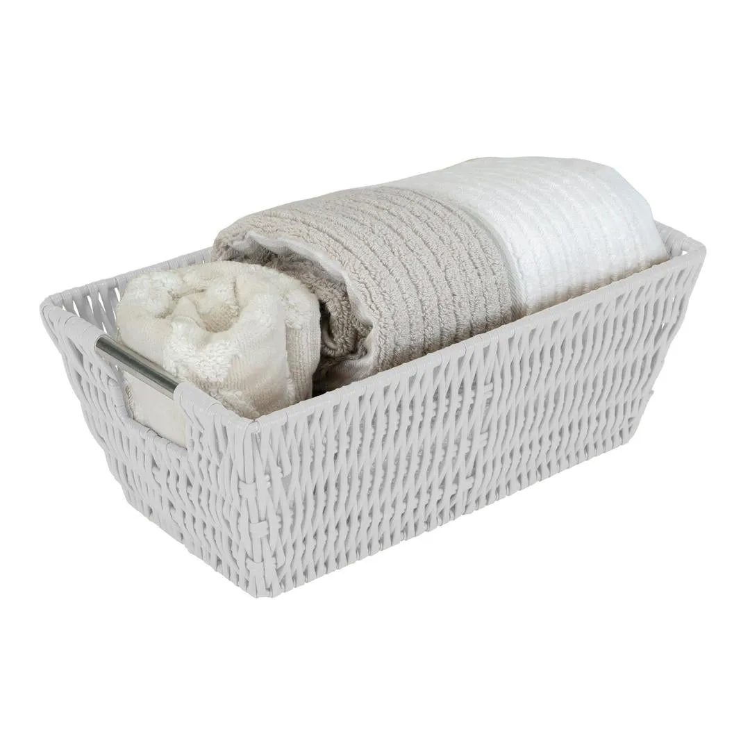 Simplify Small Shelf Rattan Tote Storage Basket in White
