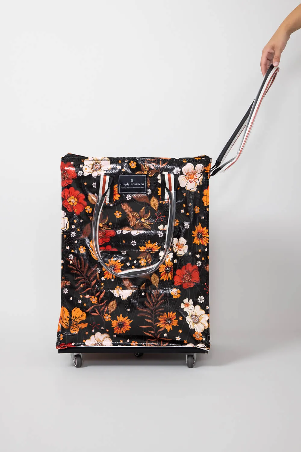 Simply Southern Rolling Tote Bag in Black Floral | 0224-BAG-ROLLTOTE-VNTG