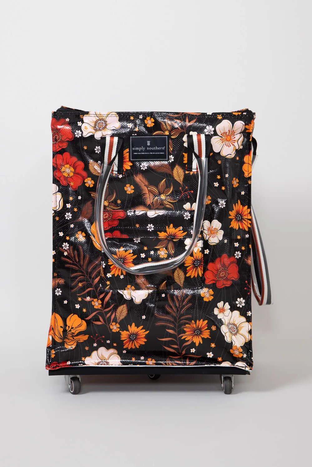 Simply Southern Rolling Tote Bag in Black Floral | 0224-BAG-ROLLTOTE-VNTG