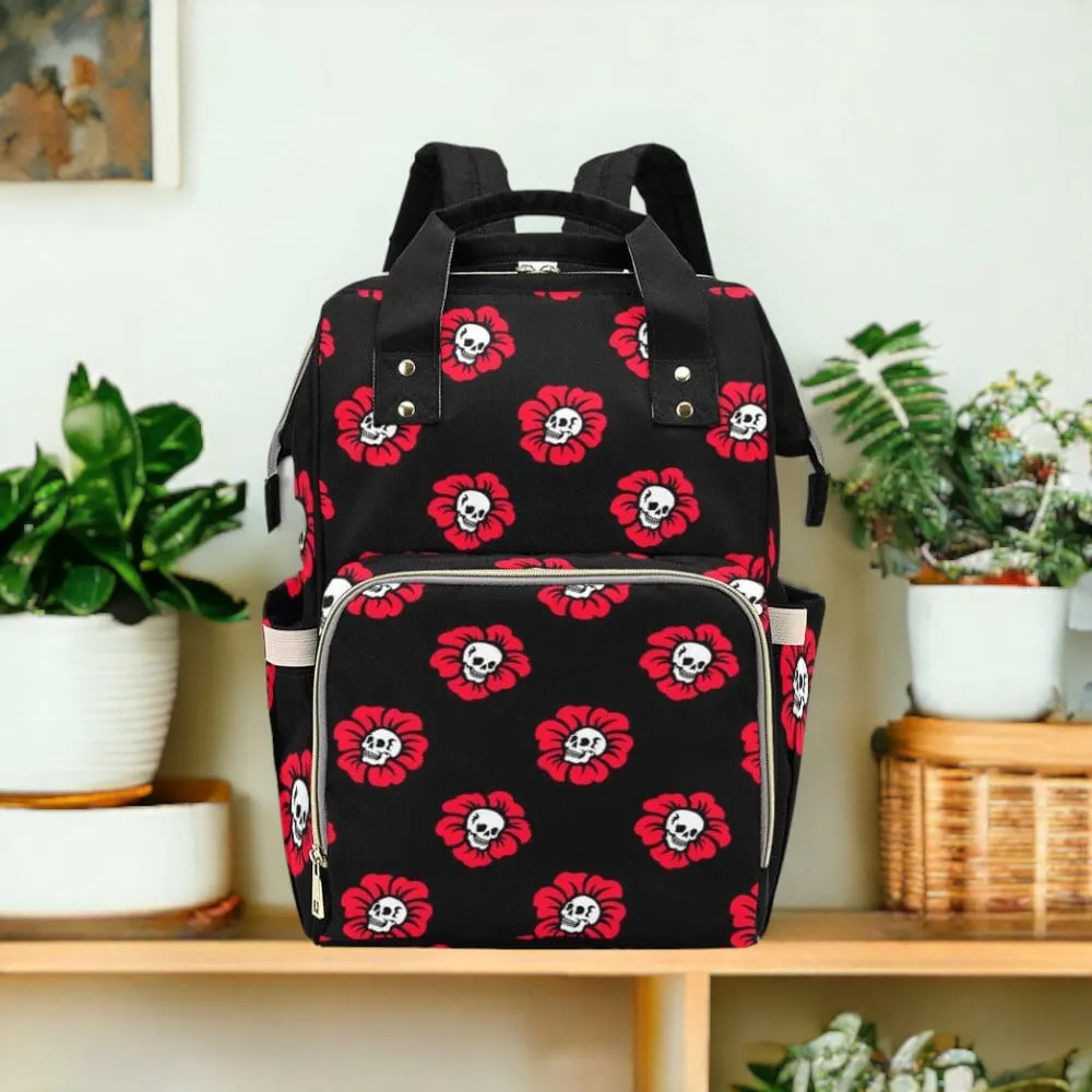 Skull Goth Diaper Bag Backpack Celestial Witchy Goth Baby Shower Gift Idea Insulated Travel Bottle Cooler Boho Moms Dads New Parents Newborn