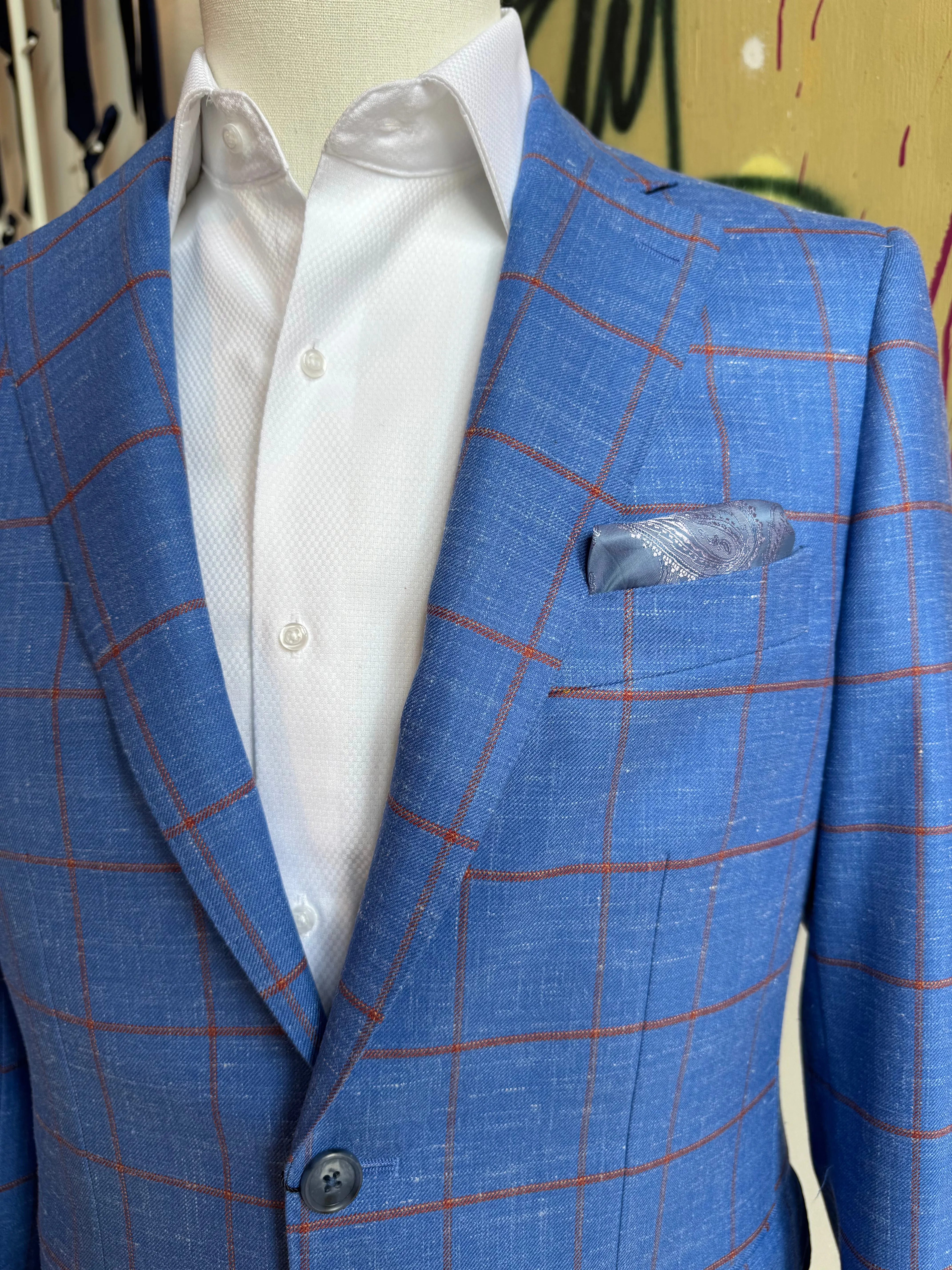 Sky Blue with Orange Windowpane Blazer