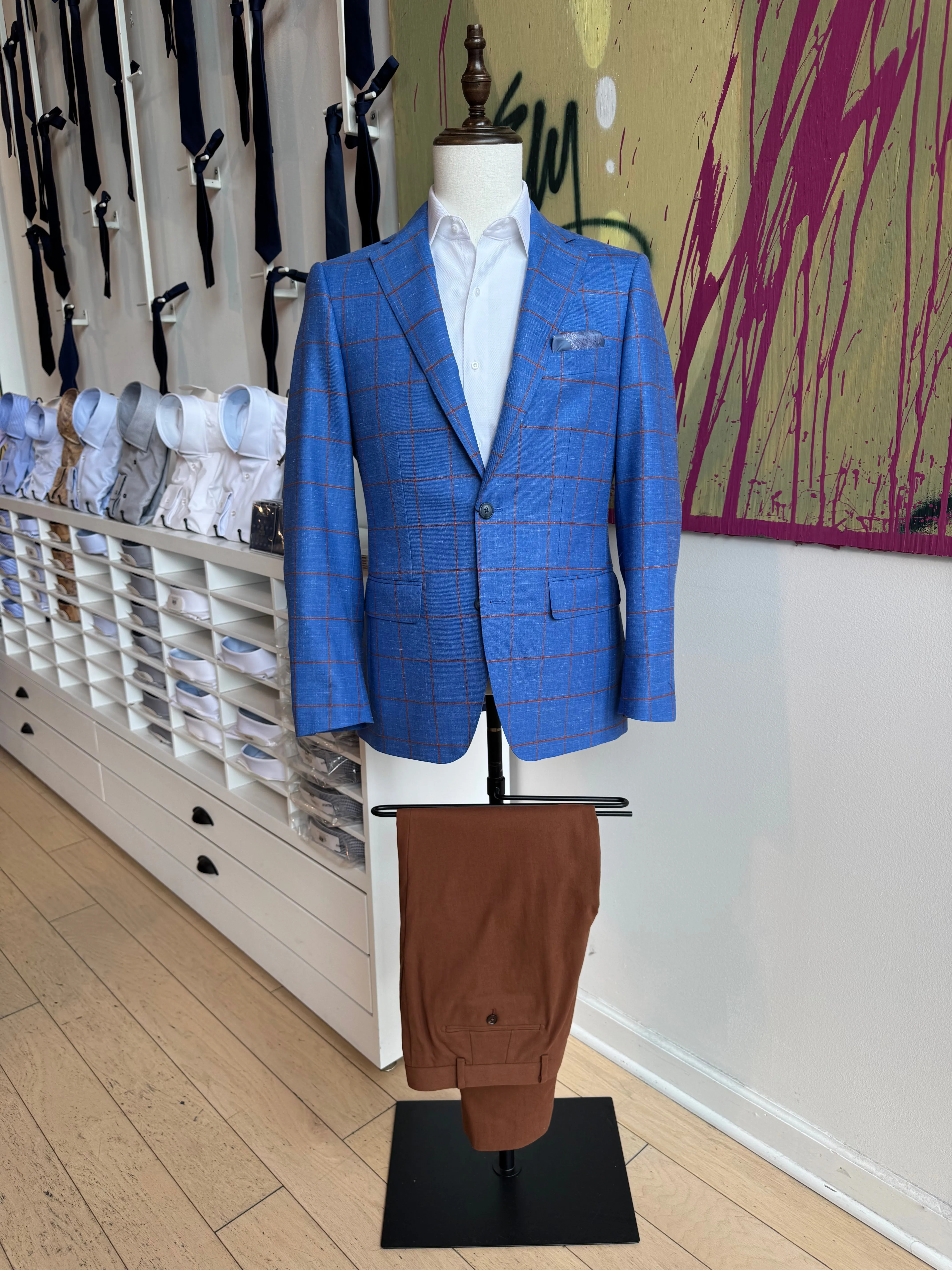 Sky Blue with Orange Windowpane Blazer