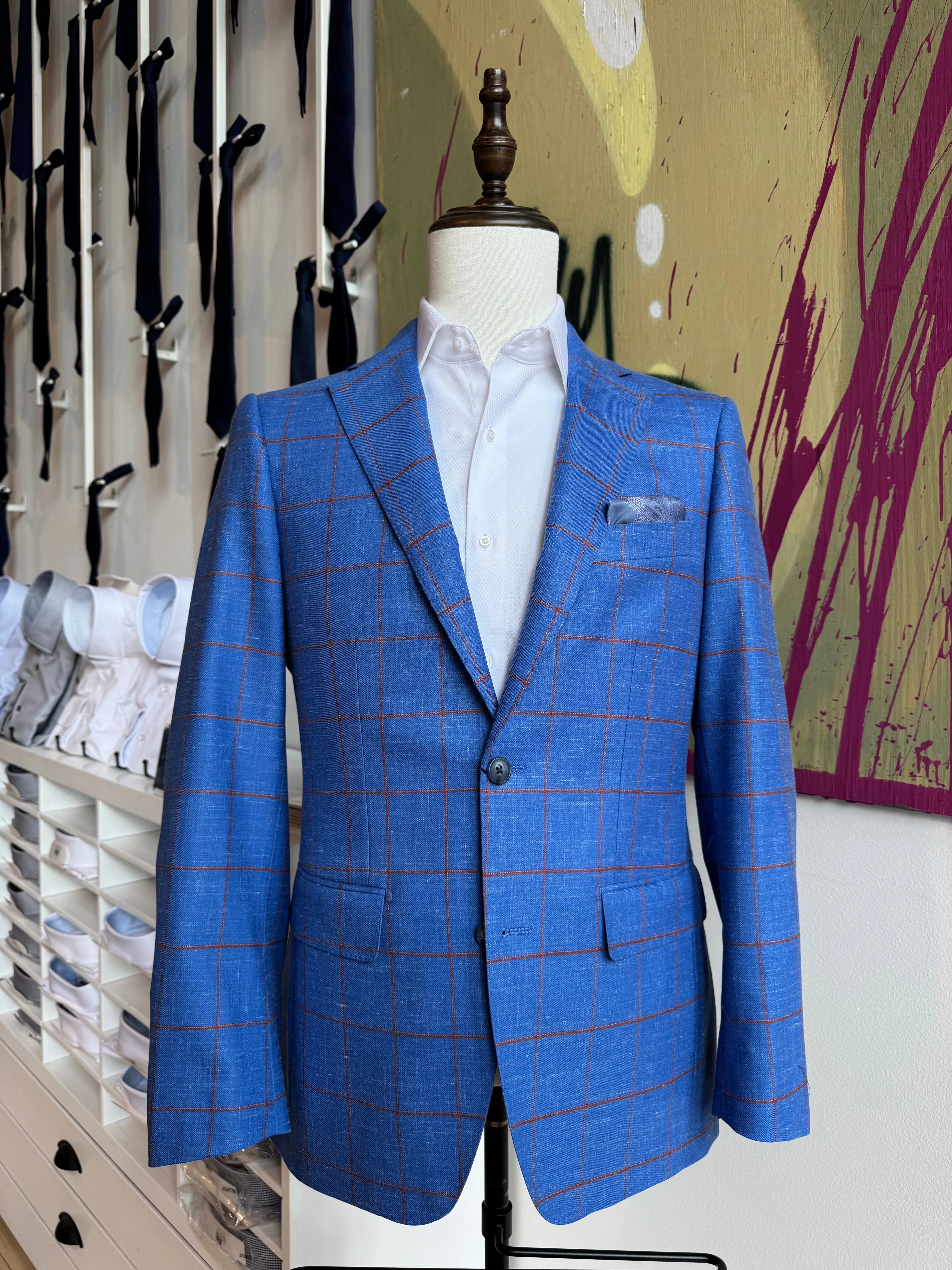 Sky Blue with Orange Windowpane Blazer