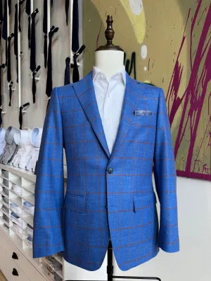 Sky Blue with Orange Windowpane Blazer