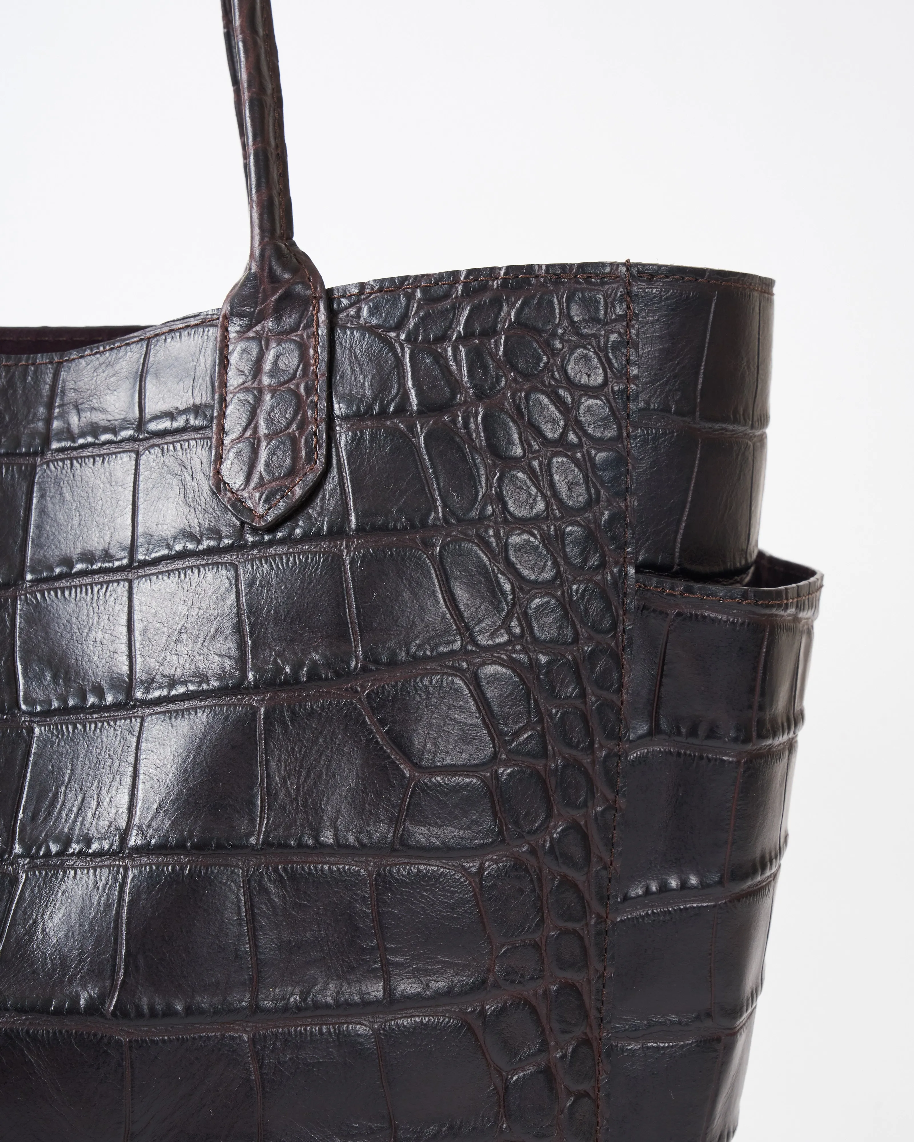 slouchy pocket tote - espresso embossed croc