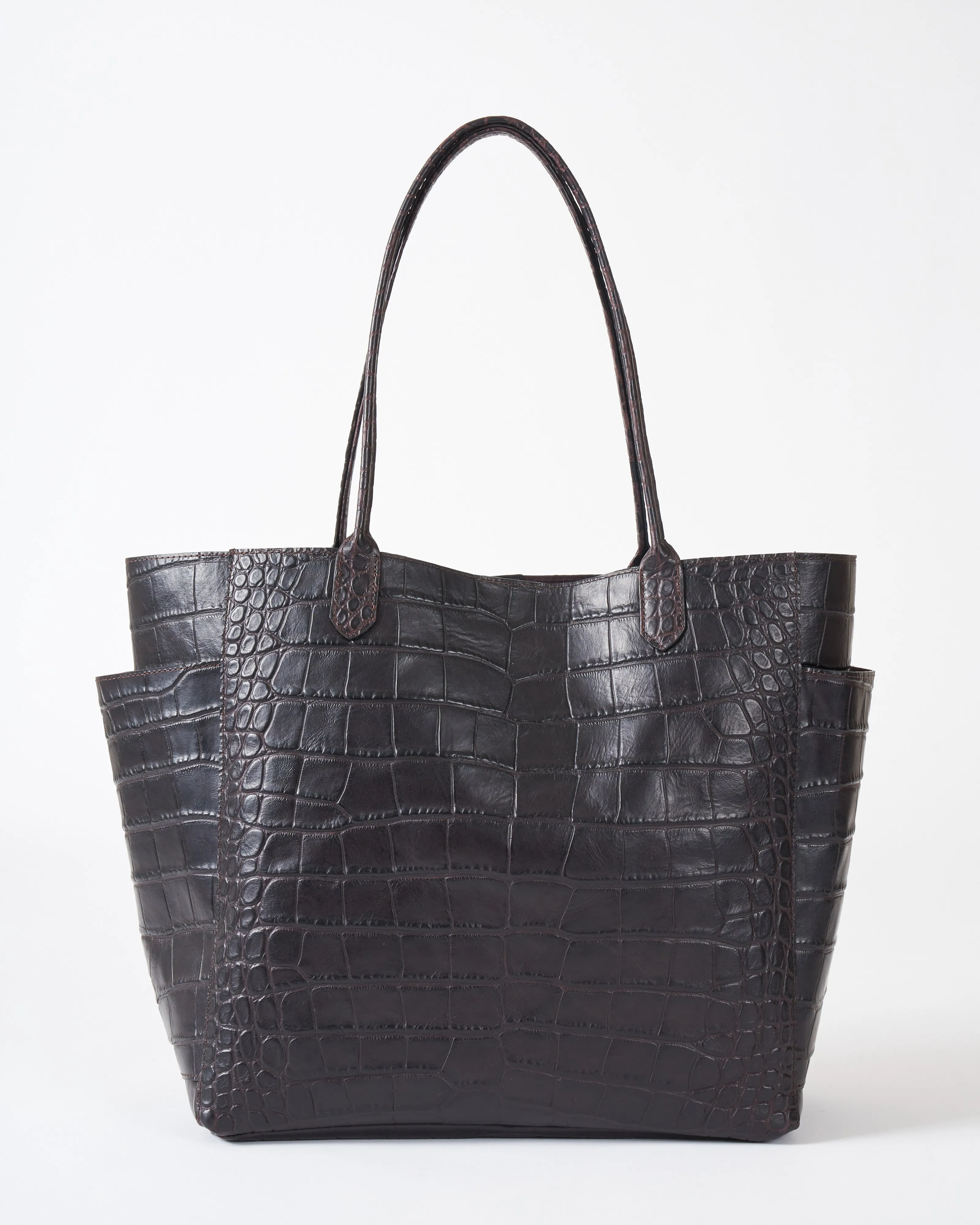 slouchy pocket tote - espresso embossed croc