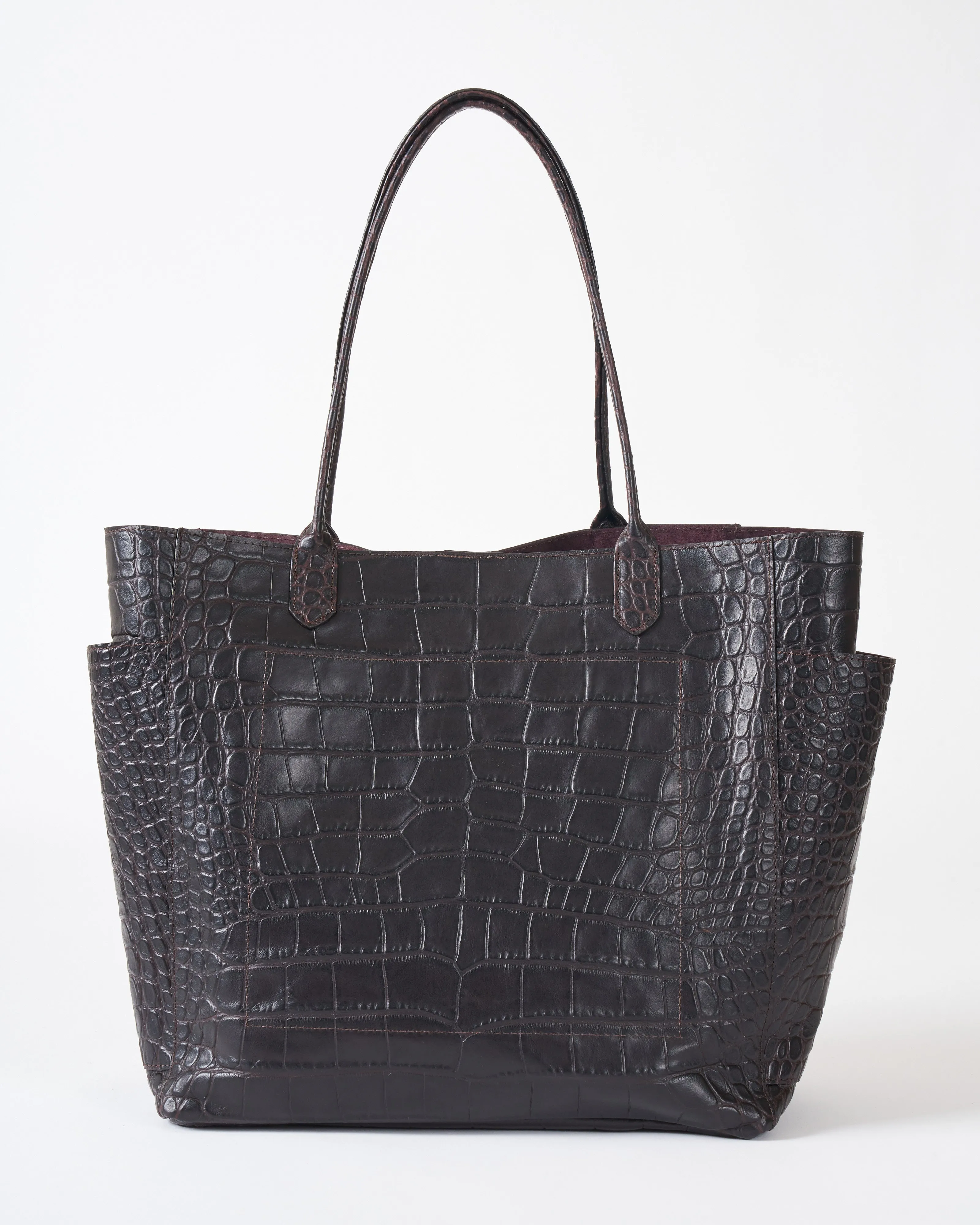 slouchy pocket tote - espresso embossed croc