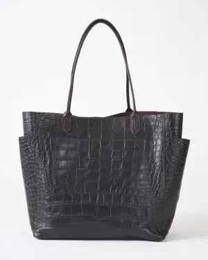 slouchy pocket tote - espresso embossed croc