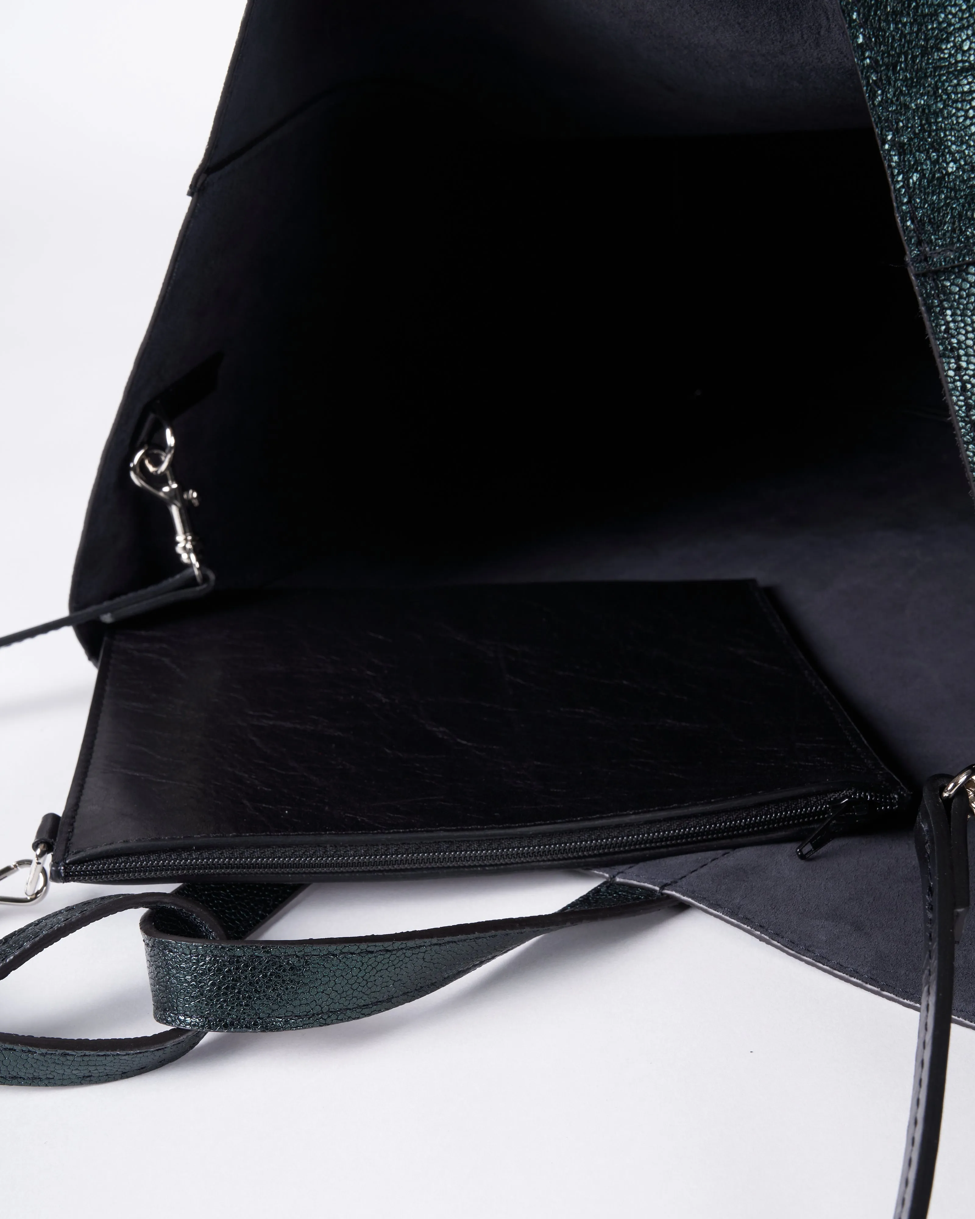 slouchy tote - bottle green embossed dots