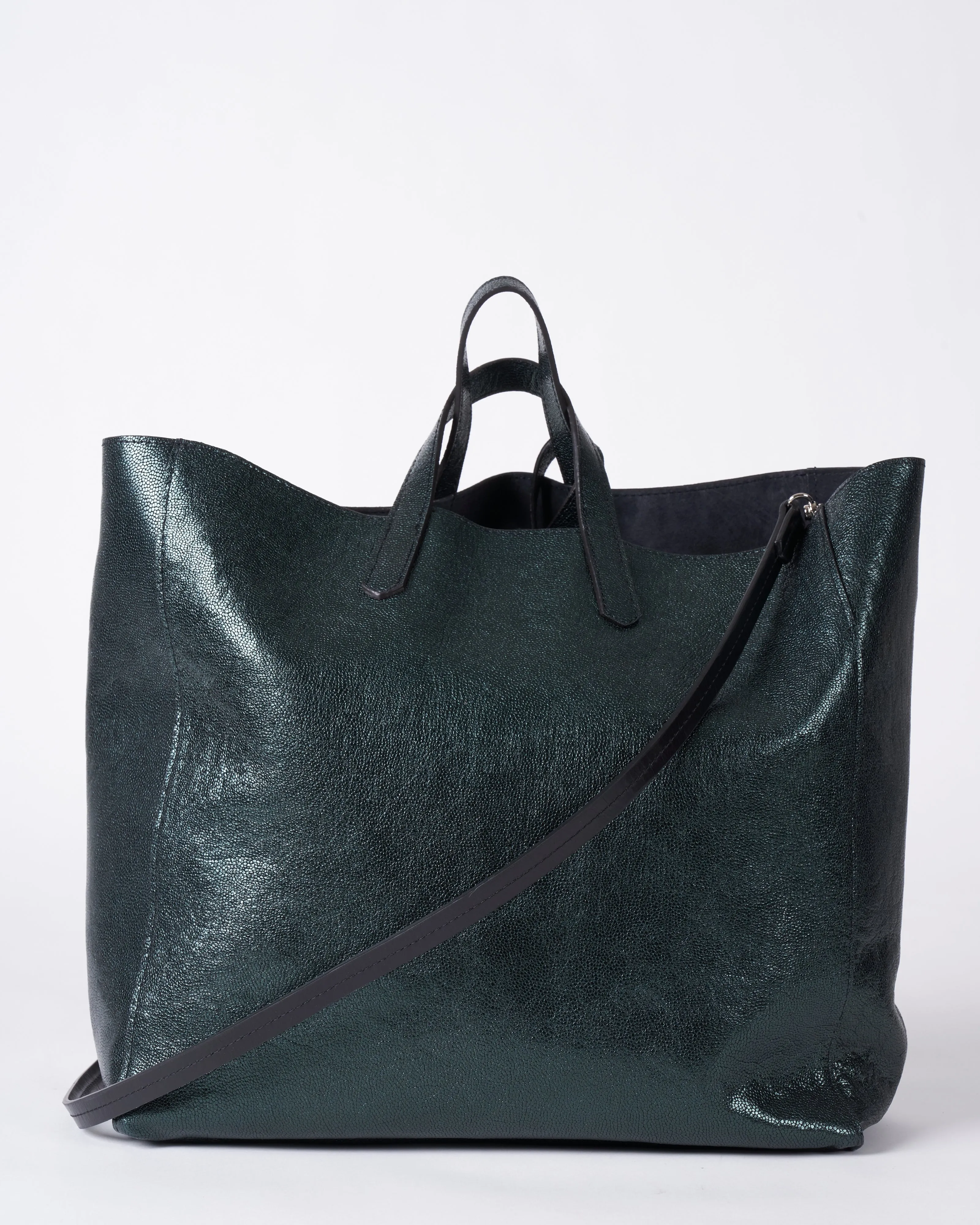 slouchy tote - bottle green embossed dots