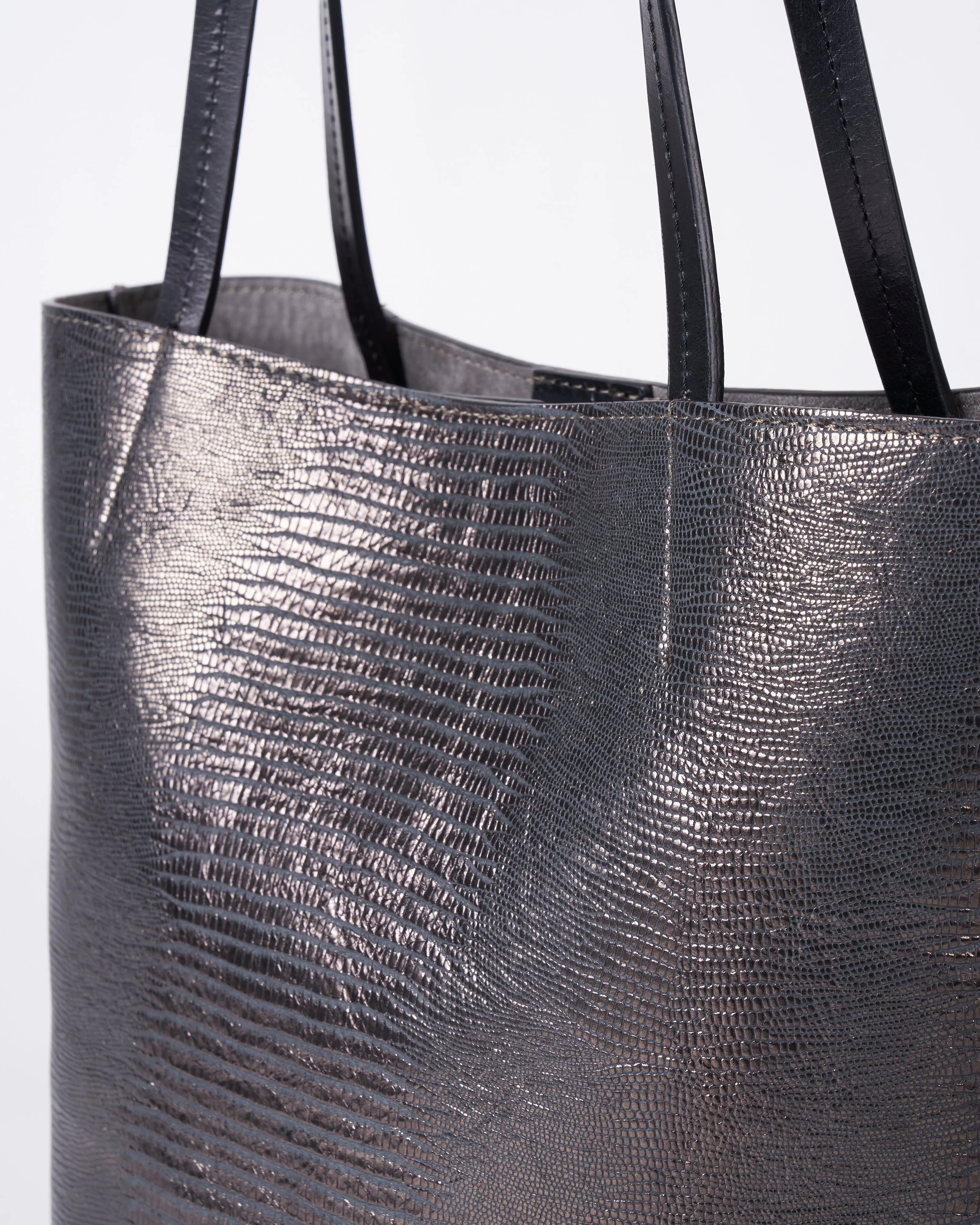 small essential tote - metal embossed lizard