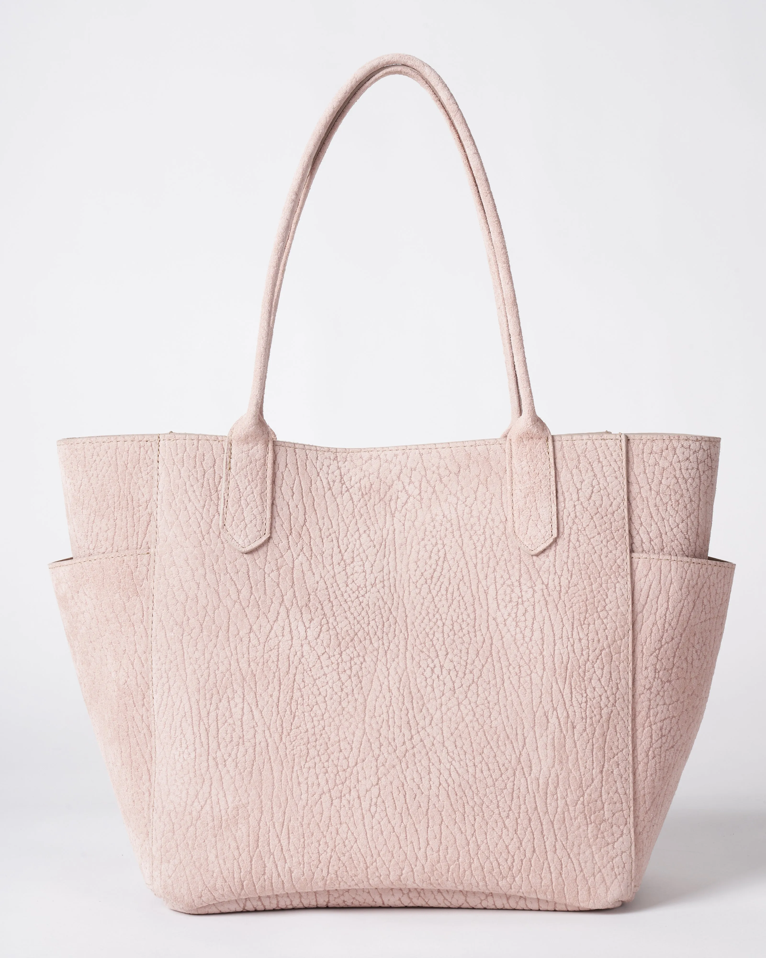 small pocket tote - blush embossed suede
