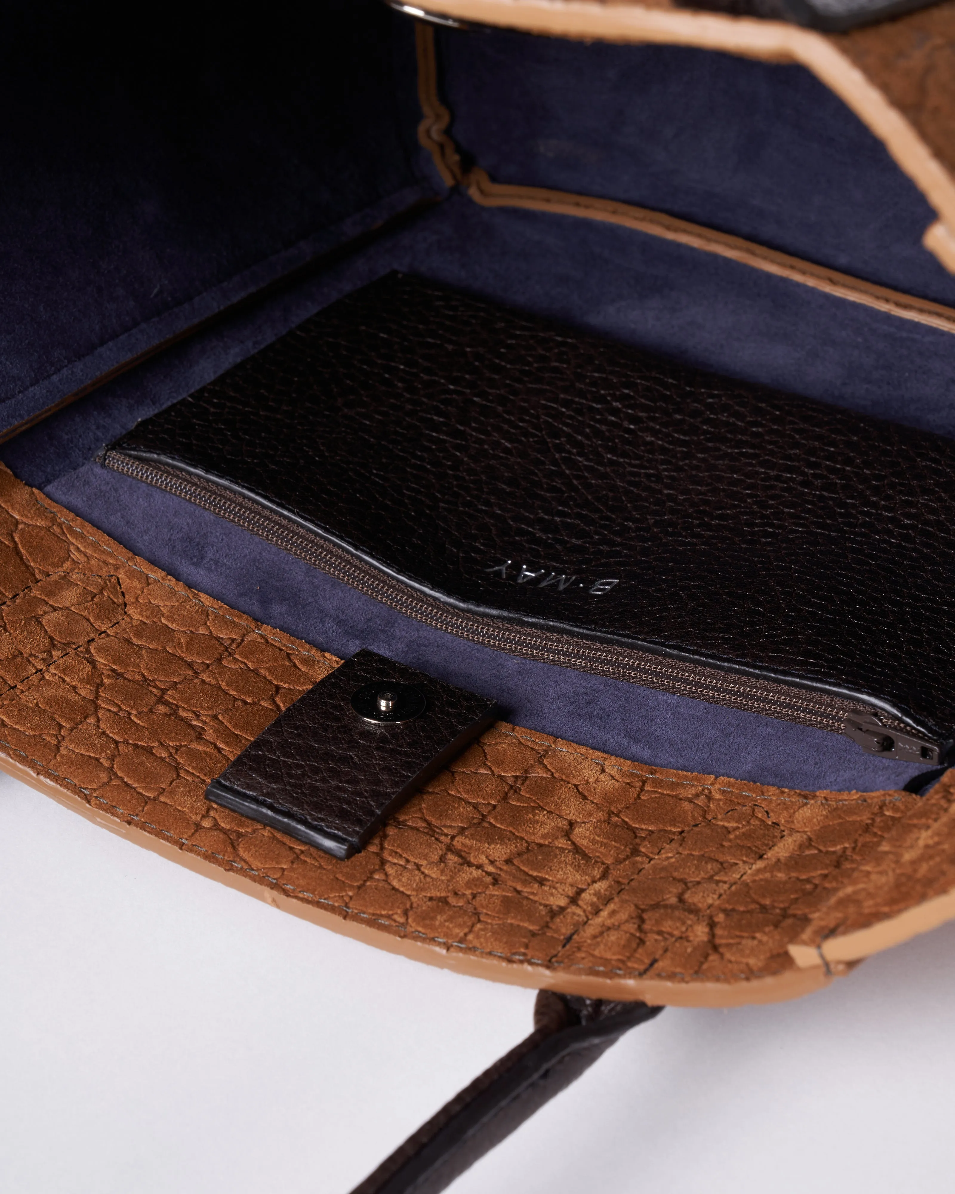 small pocket tote - tawny embossed suede w/graphite detail