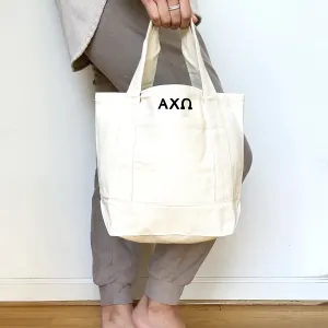 Sorority Letters Natural Trim Mini Tote Bag – Trader Joe's Inspired, Greek Life Gifts, Big Little Gifts, Bid Day Tote, Reusable Canvas Bag