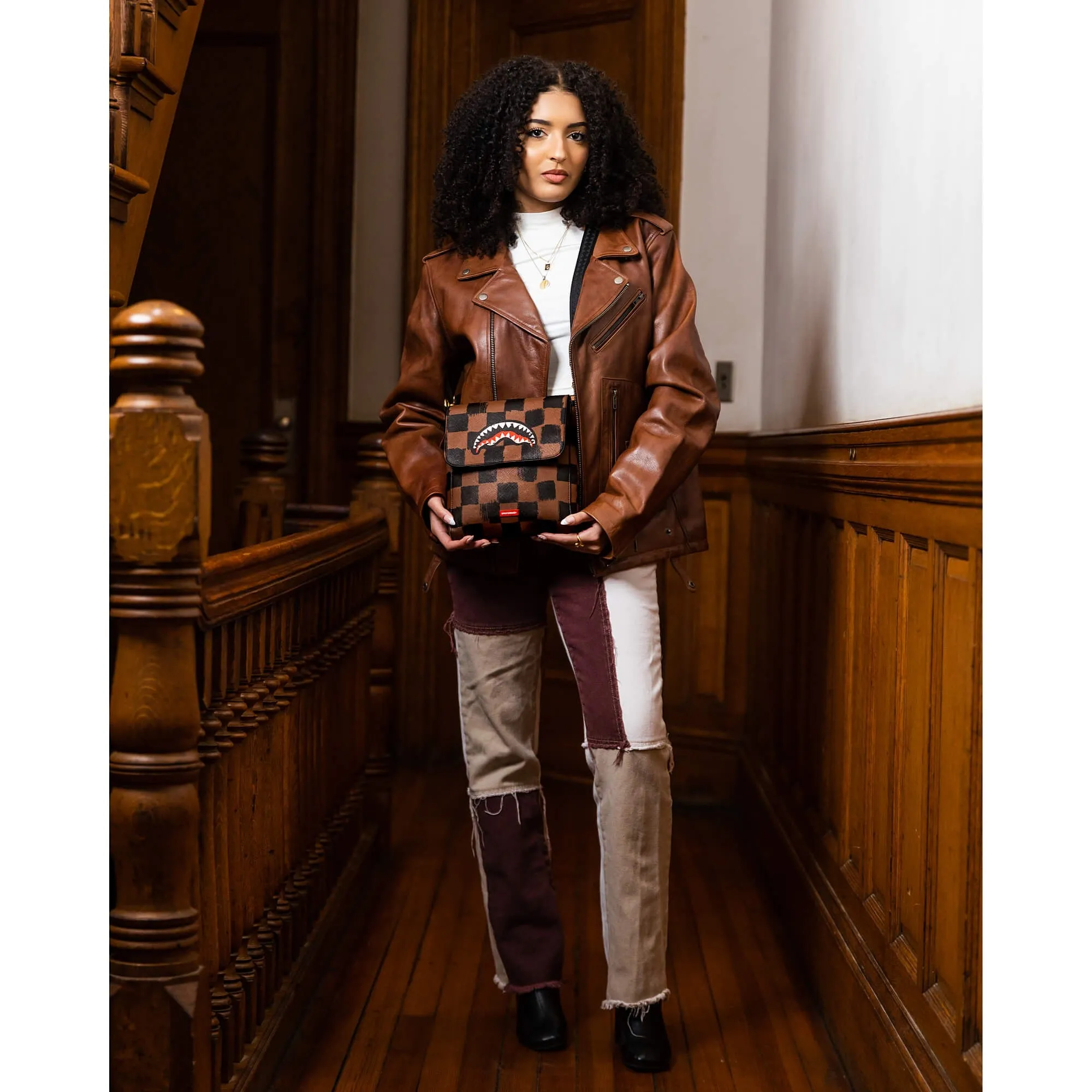 Sprayground Sharks In Paris Paint Savvy Crossbody Brown