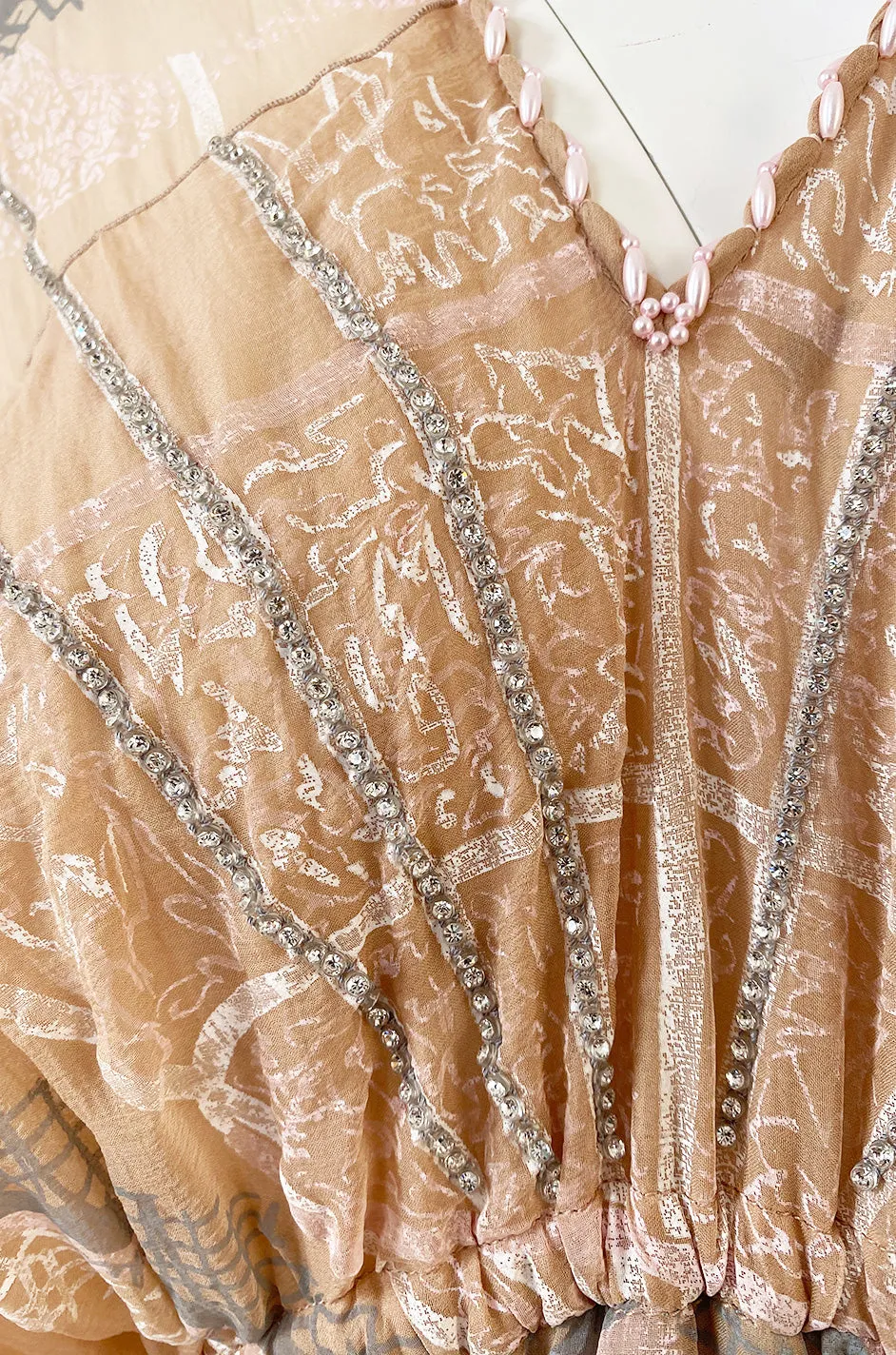 Spring 1980 Zandra Rhodes Book Piece 'Chinese Constructivist & Clouds' Pale Peach & Blue Dress