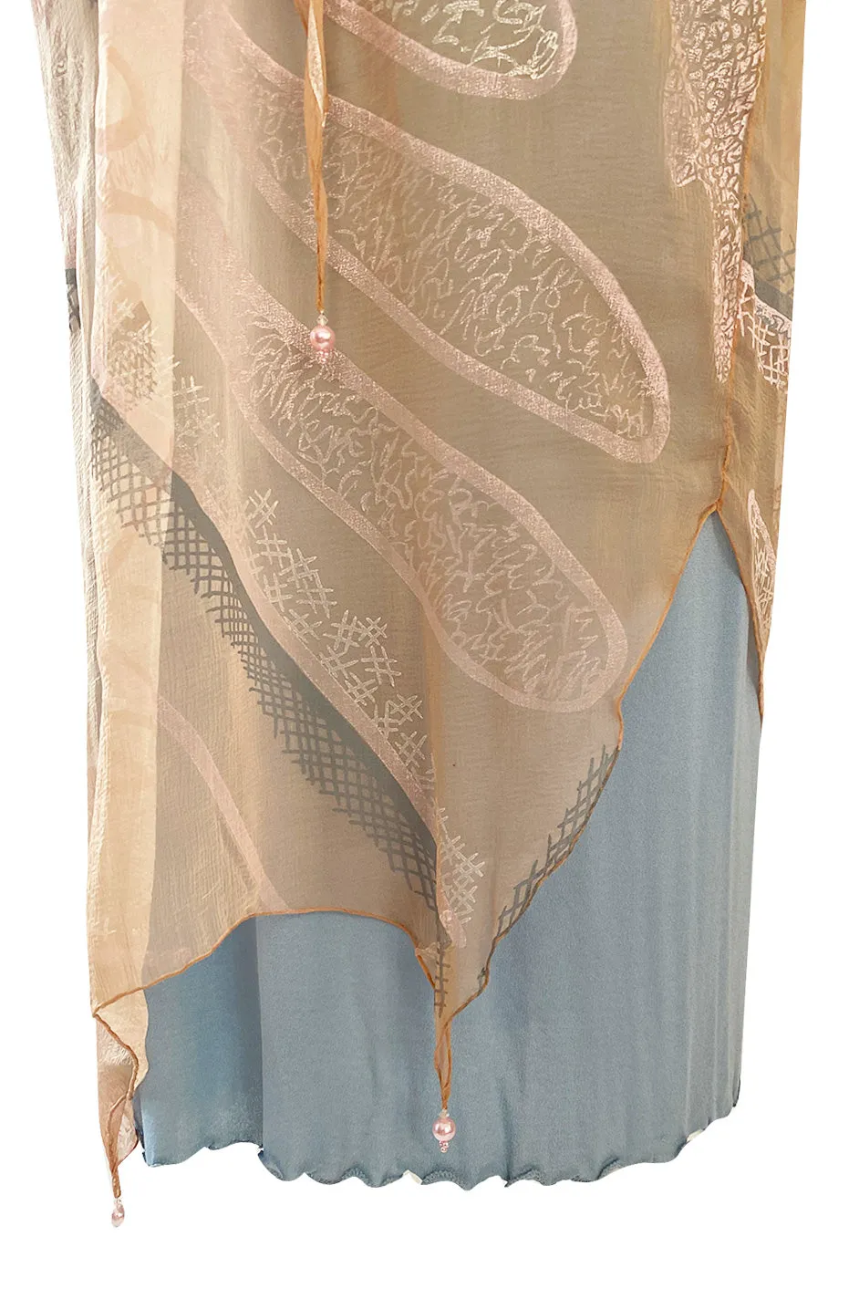 Spring 1980 Zandra Rhodes Book Piece 'Chinese Constructivist & Clouds' Pale Peach & Blue Dress
