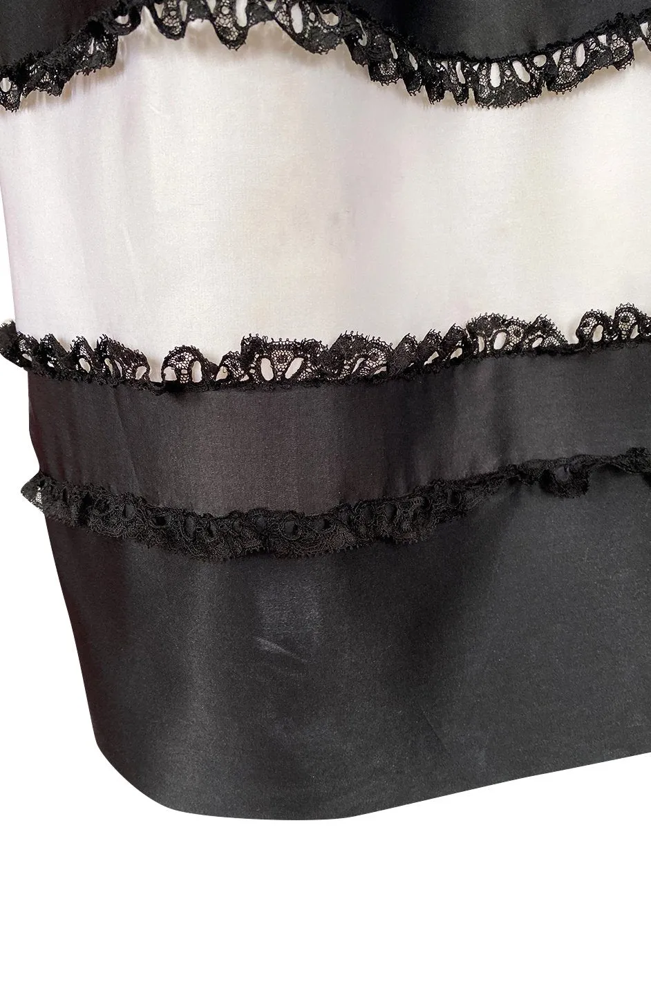 Spring 1988 Bill Blass Sequin Bodice w Ribbon Rosettes Black & White Silk Organza Dress