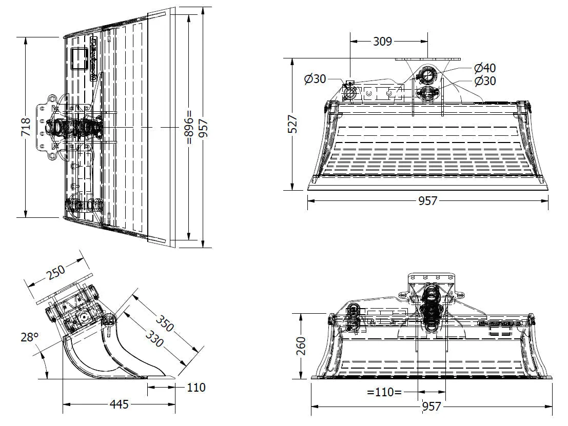 STB-1 Scandinavian Excavator Tilting Ditching Bucket - 1-2 Tonne