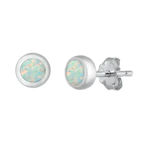 Sterling Silver Simple Round Classic Earrings White Synthetic Opal 925 New