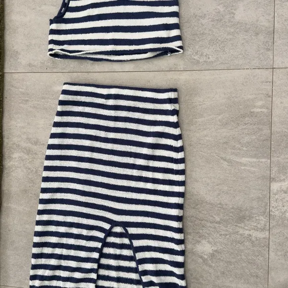 Striped Navy and White Two-Piece Set