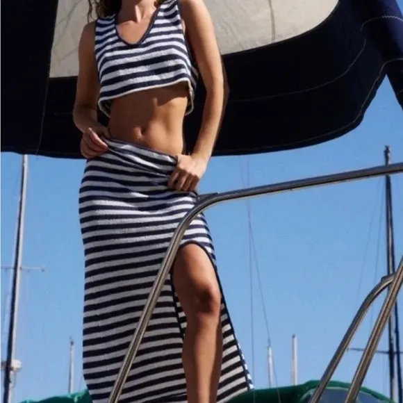Striped Navy and White Two-Piece Set