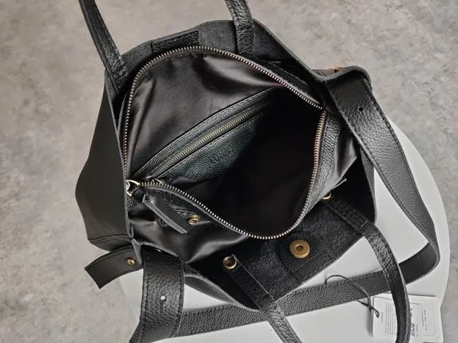Stylish Black Leather Tote Bag Shoulder Tote Handbag Black Crossbody Tote Purse For Women