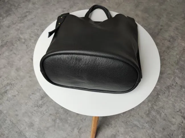 Stylish Black Leather Tote Bag Shoulder Tote Handbag Black Crossbody Tote Purse For Women