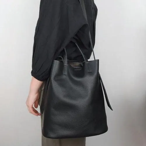 Stylish Black Leather Tote Bag Shoulder Tote Handbag Black Crossbody Tote Purse For Women
