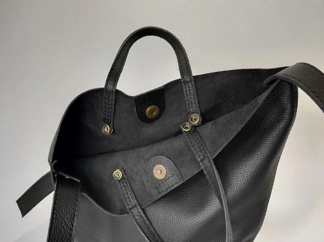 Stylish Black Leather Tote Bag Shoulder Tote Handbag Black Crossbody Tote Purse For Women